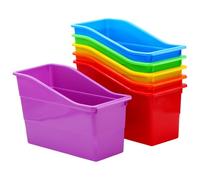 4E's Novelty 6 Durable Book and Binder Holder, Files Book Bins for Classroom, Plastic Vertical Storage Book Organizer Folder Office Classroom Organization Containers Supplies