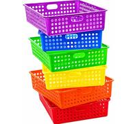 4E's Novelty 6 Pcs Colorful Plastic Classroom Storage Bins 13.75" X 10.25" for Organizing A4 Papers Trays, Turn In Containers Kids School Teachers Classroom Organization & Storage Supplies