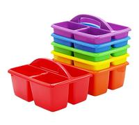 4E's Novelty Classroom Caddy Set of 6, Plastic Caddies for Supply, Caddy Organizer with Handle for Classroom, Rainbow Colors, Desk Caddies for Supplies Keep Desks and Work Stations Organized