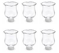 4E's Novelty Clear Glass Tulip Votive Cups with Peg, 6 Pack, 2.75" Tall, Transparent, Wedding & Shabbat, Indoor, Tabletop Candle Holders