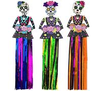 4E's Novelty Day of The Dead Hanging Decorations, 36" Pack of 3 Dia de Los Muertos Decor Banner (3ft Tall) for Party Decorations Home Indoor Outdoor Party Supplies, Halloween Sugar Skull Décor