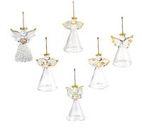 4E's Novelty Glass Angels for Christmas Tree (Set of 24) - 2.5" Mini Angels in 6 Unique Designs, Clear Spun Glass Ornaments for Holiday Season