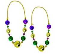 4E's Novelty Mardi Gras Jumbo Bead Necklace Purple Gold Green Huge Disco Ball Dress Up Necklace Accessory, Plastic, No Gemstone