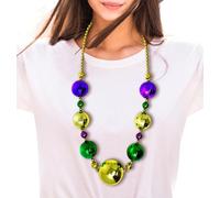 4E's Novelty Mardi Gras Jumbo Bead Necklace Purple Gold Green Huge Disco, St Patrick Necklace, Ball Dress Up Necklace Accessory