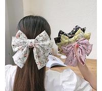 4EVER Big Bow Hair Clips Barrettes Large Bowknot Butterfly Chiffon Hairpins Retro French Style Hair Accessories 4PCS Girls Thick Hair (floral print) Hair Ties Cute Ponytail Holder Metal Hair Pins