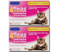 4fleas Tablets for Cats & Kittens - 2 x 6 Treatments Pack | Starts Treating Fleas in 15 Minutes | Leaves No Residue | By Johnsons