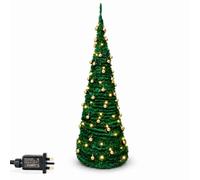 4Ft/120cm Prelit Pre Decorated Pop up Christmas Tree Xmas Home Indoor LED Warm White Lights Gold Baubles Decorations