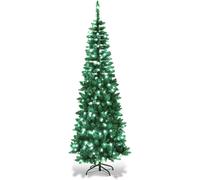 4Ft/1.2m Pre-Lit Artificial Slim Christmas Tree Green Pencil Tree, Pointed Tips, Metal Stand Cool White LEDs Lights Holiday Home Decorations