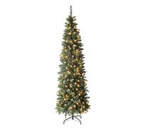 4Ft/1.2m Pre-Lit Artificial Slim Christmas Tree Green Pencil Tree, Pointed Tips, Metal Stand Warm White LEDs Lights Holiday Home Decorations