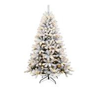 4Ft/1.2m Pre-Lit Yukon Snow Pine Artificial Green Christmas Tree Snow Flocked 230 Tips Branches Snowy Bushy Xmas Home Decorations, with 110 Warm White LEDs, Metal Stand
