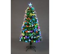 4Ft/120cm Fibre Optic Christmas Tree with Star Topper - Firework Flower Light Effect - Pre-Lit Green Artificial Xmas Tree - Multicolor Changing Lights
