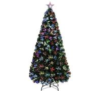 4Ft/120cm Fibre Optic Christmas Tree with Star Topper - Firework Flower Light Effect - Pre-Lit Green Artificial Xmas Tree - Multicolor Changing Lights
