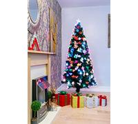 SHATCHI 4Ft/120cm Fibre Optic Christmas Topper-Hanging Pastel Stars & Baubles Decorations-Pre-Lit Green Artificial Xmas Tree-Multicolor Changing Lights, PVC, 120 cm