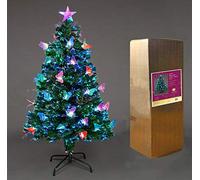 SHATCHI 4Ft/120cm Fibre Optic Christmas Star Topper-LED Butterfly Decorations-Pre-Lit Green Artificial Xmas Tree-Multicolor Changing Lights, PVC, 120 cm