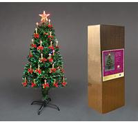 4Ft/120cm Fibre Optic Christmas Tree with Star Topper - LED Lights Candle & Bow Decorations - Pre-Lit Green Artificial Xmas Tree - Multicolor Changing Lights