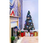 4Ft/120cm Fibre Optic Christmas Tree with Star Topper - Multicolor Changing LED Snowflakes Lights Snowy Tips, Red Berries Green Pre-Lit Artificial Xmas Tree