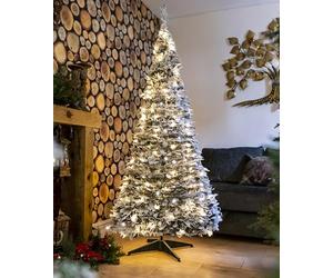4Ft/120cm Prelit Pre Decorated Holy Snow Flocked Pop up Christmas Tree Xmas Home Indoor LED Warm White Lights Decorations Battery Operated
