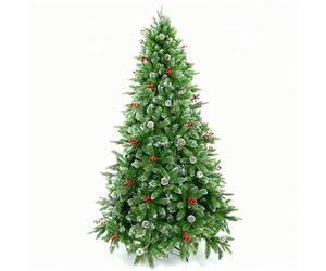 4ft/120cm Snowy Tips Artificial Christmas Tree with Berries, Frosted Cones, Stockholm Pine Luxury Natural Looking Flocked Tips, Hinged Bushy Branches, Metal Stand - Xmas Home Holiday Decorations