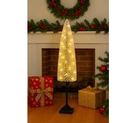 4ft (120cm) Tall LED Light Up Christmas Tree - Battery Operated Frosted Bottle Brush Tree with Warm White Lights - Indoor Holiday Decoration