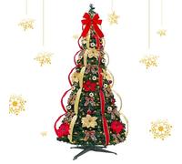 4Ft/5Ft Collapsible Christmas Tree With Lights - Pop Up Pencil Artificial Tree With Ornaments, Ribbon and Bow for Xmas Holiday Party Decorations (1.2m)