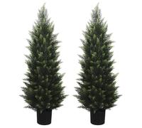 4FT Artificial Cedar Topiary Tree, Set of 2 | Lifelike Faux Cedar Pines, UV Rated, Evergreen Plants, Front Porch Outdoor Decor