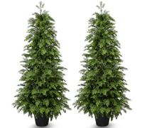 4ft Artificial Cedar Topiary Trees 2 Pack,Real Touch Cedar Tree Faux Plants Potted UV Resistant Evergreen Tree for Outdoor Indoor Door Garden Farmhouse Home Decoration