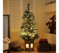 4ft Artificial Christmas Tree with 80 Warm White LED Lights Remote HOMCOM Green One Size