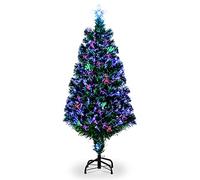 4Ft Artificial Christmas Tree with Star Topper, Pre-Lit Christmas Tree - Battery Operated Fiber Optic PVC Branch Glowing at Night, 120 Branches Christams Tree for Indoor Christmas Decor(Green)