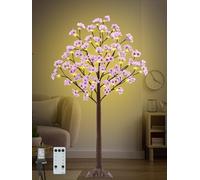 4FT Cherry Blossom Tree with 56 LED Lights, 168 Lush Pink Flowers, Artificial Lighted Cherry Blossom Tree with Remote 8 Modes, Timer for Spring Wedding Party Valentines Indoor Outdoor Decoration