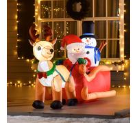 HOMCOM 4ft Christmas Inflatable Santa Claus on Sleigh Deer LED Light Decoration