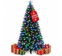 4ft Christmas Tree Fibre Optic With LED Lights Colour Changing Pre-Lit | Bushy Artificial Xmas Trees, Multi Colour Lights, Indoor, Free Standing, Green With Metal Stand, 2Ft to 7Ft