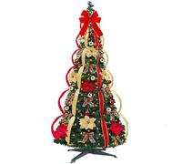 4Ft Collapsible Pre-Lit Christmas Tree, Pop Up Christmas Tree with lights, Artificial Pull-Up Xmas Trees with Ribbon, Flowers, Bows, for Christmas Party Decorations, Easy Assembly