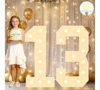 4FT Decorative Light Up Numbers for Birthday Decoration, White Marquee Number Sign for 13th Wedding Anniversary Backdrop Party Decor Big Mosaic Number Frame Foam Cardboard Pre-cut Number 13