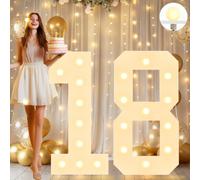 4FT Decorative Light Up Numbers for Birthday Decoration, White Marquee Number Sign for 18th Wedding Anniversary Backdrop Party Decor Big Mosaic Number Frame Foam Cardboard Pre-cut Number 18