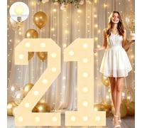 4FT Decorative Light Up Numbers for Birthday Decoration, White Marquee Number Sign for 21st Wedding Anniversary Backdrop Party Decor Big Mosaic Number Frame Foam Cardboard Pre-cut Number 21