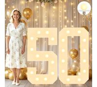 4FT Decorative Light Up Numbers for Birthday Decoration, White Marquee Number Sign for 50th Wedding Anniversary Backdrop Party Decor Big Mosaic Number Frame Foam Cardboard Pre-cut Number 50