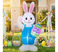 4FT Easter Inflatables Bunny Outdoor Decorations, Inflatable Bunny Holds Egg Built-in LED Lights Blow Up Indoor Outdoor Decor, Spring Summer Outdoor Decor,Holiday Addition for Party,Yard,Garden, Lawn