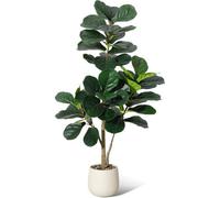 4Ft Fiddle Leaf Fig Tree Artificial Realistic Faux Ficus Lyrata White Pot