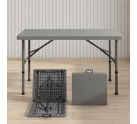 4FT Folding Dining Table with Adjustable Height, Portable Plastic Card Table with Steel Legs & Carrying Handle for Camping, Indoor/Outdoor Use, 6FT Option Available