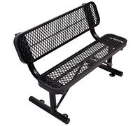 4FT Heavy Duty Metal Outdoor Park Bench with Backrest, Portable Black Garden Seating for 1-3 People, Commercial Grade Benches for Patios & Parks