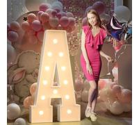 4FT Light Up Letters Birthday Decoration: Large Cardboard Letters A for Party, Marquee Letters for Graduation Decorations Baby Shower Wedding Decor, Mosaic Balloon Arch Stand Pre-cut DIY Number