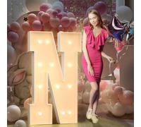 4FT Light Up Letters Birthday Decoration: Large Cardboard Letters N for Party, Marquee Letters for Graduation Decorations Baby Shower Wedding Decor, Mosaic Balloon Arch Stand Pre-cut DIY Number
