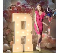 4FT Light Up Letters Birthday Decoration: Large Cardboard Letters R for Party, Marquee Letters for Graduation Decorations Baby Shower Wedding Decor, Mosaic Balloon Arch Stand Pre-cut DIY Number