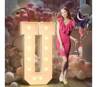 4FT Light Up Letters Birthday Decoration: Large Cardboard Letters U for Party, Marquee Letters for Graduation Decorations Baby Shower Wedding Decor, Mosaic Balloon Arch Stand Pre-cut DIY Number