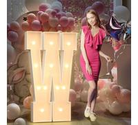 4FT Light Up Letters Birthday Decoration: Large Cardboard Letters W for Party, Marquee Letters for Graduation Decorations Baby Shower Wedding Decor, Mosaic Balloon Arch Stand Pre-cut DIY Number