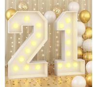 4ft Light Up Numbers 21 Large Numbers with Lights Bulbs White Marquee Frame for Her Him 21st Birthday Party Decorations Pre-Cut Mosaic Cardboard Giant Cut-Out Thick Foam Board Sign Anniversary