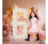 4FT Light Up Numbers, Marquee Numbers 4 Feet Tall Giant Number 6 Mosaic Big Number Sign for 6th 16th 60th Birthday Party Backdrop Anniversary Decorations, Pre-Cut Large Frame