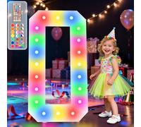 4FT Marquee Light Up Numbers, 34 Colors Changing Marquee Numbers with Remote,Water Bag, 4FT Light Up Numbers for 10th 30th 60th Birthday Party Decorations Backdrop Anniversary Decor, Number 0