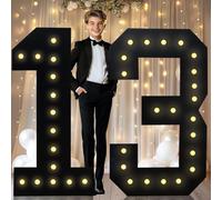 4FT Marquee Light Up Numbers, Black Giant Marquee Number Big Mosaic Number for 13th Birthday Party Decorations Boys Backdrop 13 Anniversary Decor, Pre-Cut Frame Large Number 13