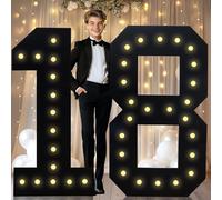 4FT Marquee Light Up Numbers,Black Giant Marquee Number Big Mosaic Number for 18th Birthday Party Decorations Boys Backdrop 18 Anniversary Decor,Pre-Cut Frame Large Number 18